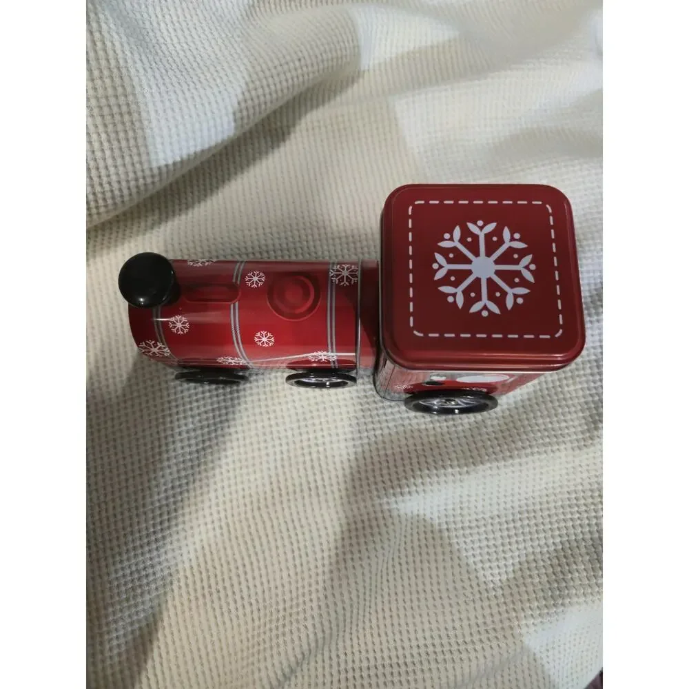 Vintage Christmas Train Tin Moving Wheels Open Top Engine Storage Box